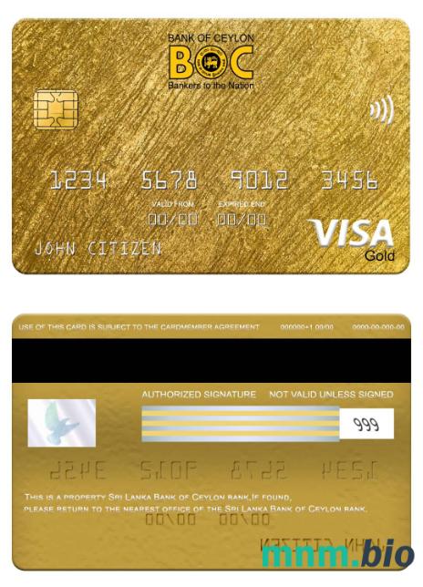 Sri Lanka Bank of Ceylon bank visa złoto karta przykład w formacie PSD